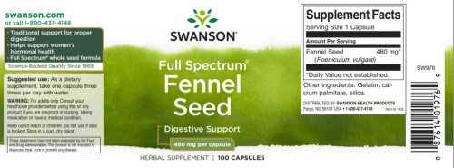 Swanson Fennel Seed 480mg 100 kapszula (Édeskömény mag őrlemény)