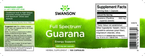 Swanson Guarana 500 mg 100 kapszula