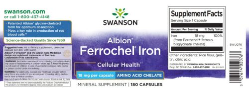 Swanson Ferrochel Iron 18mg 180 kapszula vas-biszglicinát-kelát