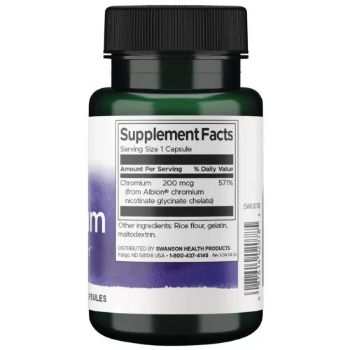 Swanson Albion® Chromium 200mcg 180 kapszula Króm-nikotinát-glicinát-kelát
