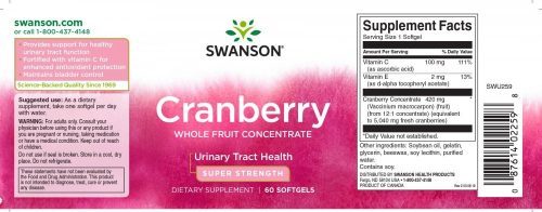 Swanson Cranberry (Tőzegáfonya/Vörös áfonya 12:1 konc) 420mg 60 kapszula