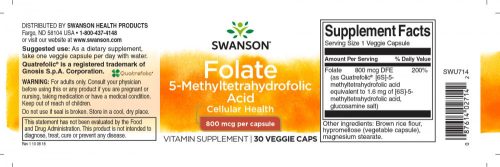 Swanson Folate 800mcg 30 kapszula 5-Methyltetrahydrofolic acid