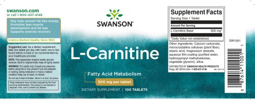 Swanson L-Carnitine 500mg 100 kapszula