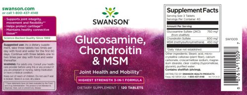 Swanson Glucosamine, Chondroitin & MSM 3-in-1formula 120 tabletta
