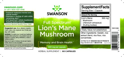 Swanson Lion's Mane Mushrom (Süngomba) 60 kapszula