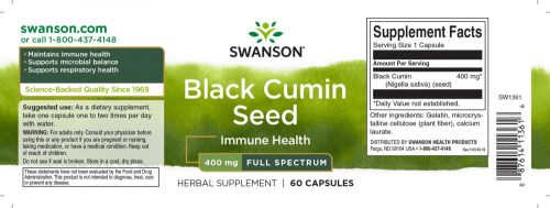 Swanson Black Cumin Seed (Feketekömény mag) 400mg 60 kapszula