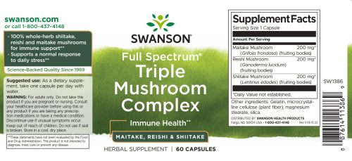 Swanson Triple Mushroom Complex 60 kapszula Maitake, Reishi, Shiitake