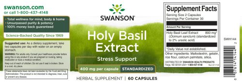 Swanson Holy Basil Extract 400mg (Szent bazsalikom - Tulsi) 60 kapszula