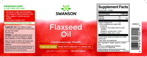 Swanson Flaxseed Oil 1000mg (Organikus lenmagolaj) 100 kapszula
