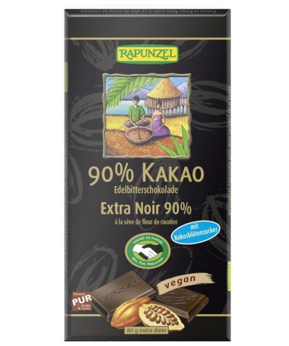 BIO Keserűcsokoládé 90%-os 80g Rapunzel kókuszvirágcukorral