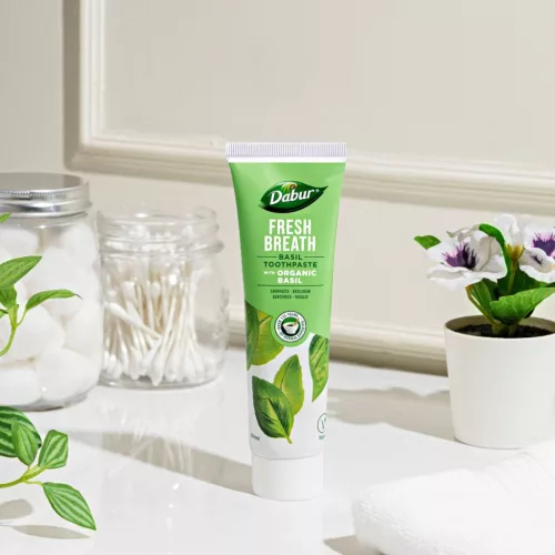 Dabur Fresh Breath Basil fogkrém 100ml fluormentes, organikus