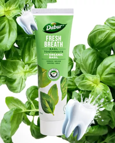 Dabur Fresh Breath Basil fogkrém 100ml fluormentes, organikus