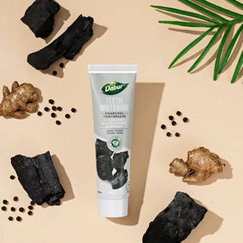 Dabur Teeth Whitening Charcoal fogkrém 100ml fluormentes, organikus