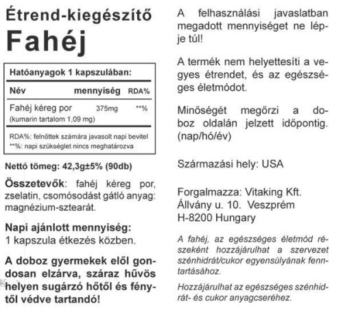 Vitaking Fahéj 375mg (90) kapszula