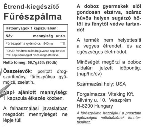Vitaking Saw Palmetto fűrészpálma- kivonat 540mg (90) kapszula