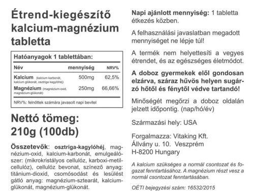 Vitaking Calcium+Magnesium 500mg/250mg (100) tabletta