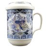 Porcelán teásbögre 330ml BIG TEA 4 féle mintával, peremes tetővel + fém szűrővel