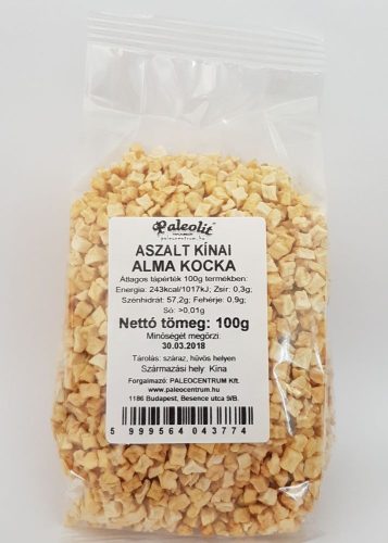 Paleolit Aszalt alma kocka 100g cukormentes, kínai 7x7mm