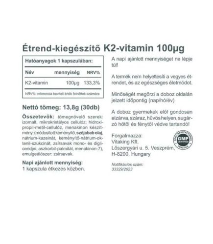 Vitaking K2 Vitamin 100mcg (30) kapszula