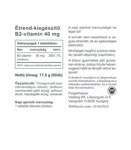 Vitaking B2 vitamin Riboflavin 40mg (60) tabletta