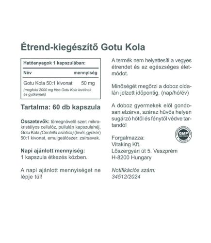 Vitaking Gotu Kola kivonat 2000mg (60) vegán kapszula (Ázsiai gázló)
