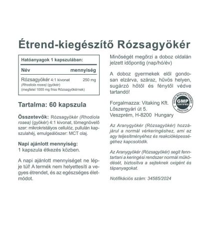 Vitaking Rózsagyökér 1000mg Rhodiola Rosea 60db kapszula