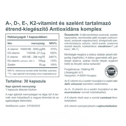 Vitaking Antioxidáns komplex – A+D+E+K2+ szelén (30) kapszula
