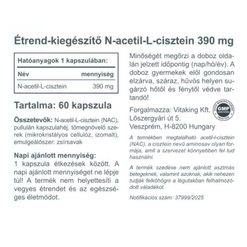 Vitaking NAC-390 390mg (60) kapszula N-acetil-L-cisztein