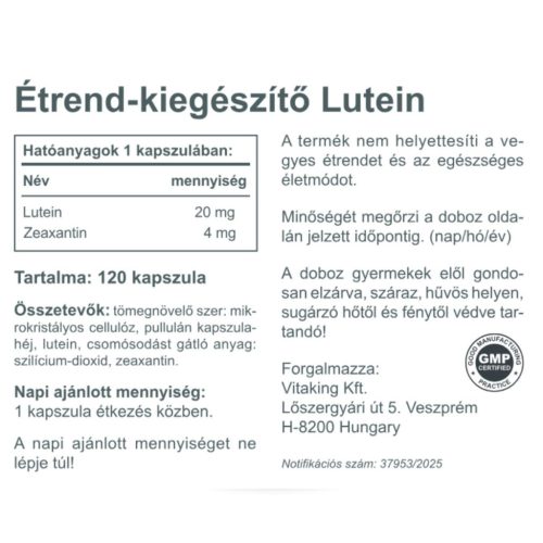Vitaking Lutein 20mg (120) kapszula 4mg zeaxantinnal, komplex formula