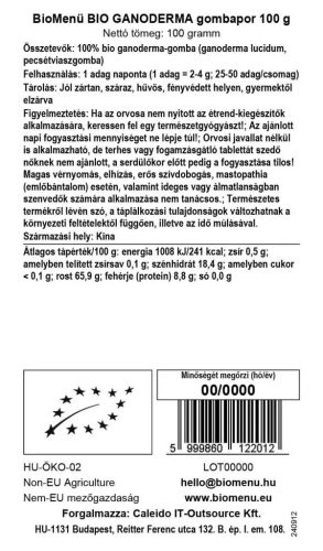 BioMenü BIO Ganoderma gombapor 100g