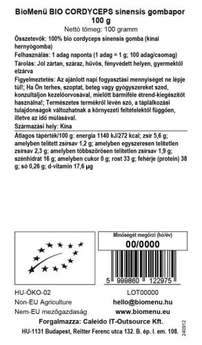 BioMenü BIO Cordiceps sinensis gombapor 100g