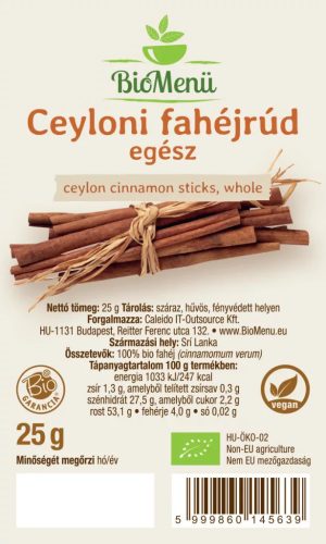 BioMenü BIO Ceyloni fahéjrúd egész 25g