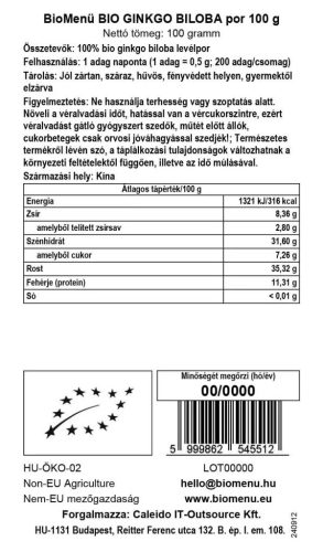 BioMenü BIO Ginkgo Biloba por 100g