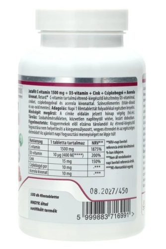 JutaVit C-Vitamin 1500mg + csipkebogyó + Acerola + D3 + Cink 100db filmtabletta