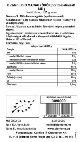 BioMenü BIO Macagyökér por 125g zselatin