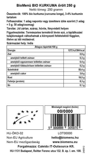 BioMenü BIO Kurkuma őrölt 250g