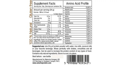 Naturize ULTRA SILK Vegan Caffé Latte íz barnarizs-fehérjepor 83% 620g/26 adag