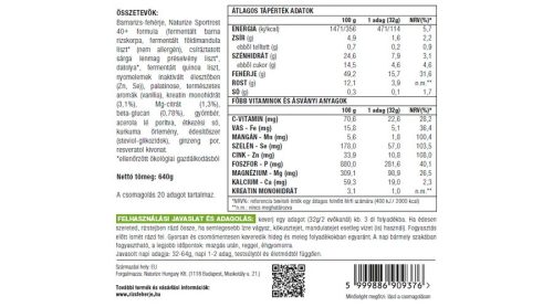 Naturize SPORT 40+ (50% fehérje, 12 superfood), 440g/20 adag komplex fehérje