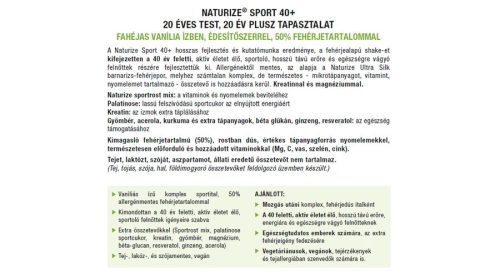 Naturize SPORT 40+ (50% fehérje, 12 superfood), 440g/20 adag komplex fehérje