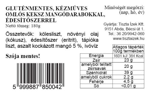 Omlós keksz mangódarabokkal 150g Tiszta Ízek gluténmentes, kézműves