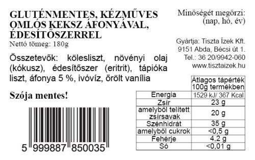 Áfonyás vaníliás omlós keksz 150g Tiszta Ízek gluténmentes, kézműves