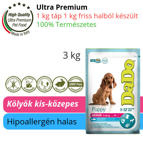 DaDo Puppy Medium Breed Fish & Rice 3kg halas közepestestű kölyökkutyatáp