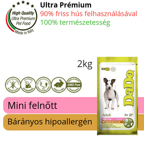 DaDo Adult Mini Breed Lamb & Rice 2kg bárányos mini felnőtt kutyatáp