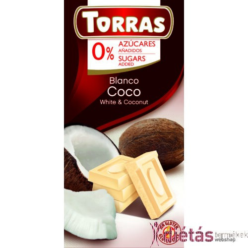 Torras Kókuszos fehércsokoládé hozzáadott cukor nélkül (gluténmentes) 75 g