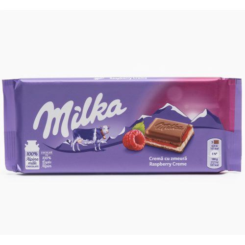 Milka Raspberry cream alpesi tejcsokoládé tejes krémtöltelékkel és málnás gyümölcskrémmel 100 g