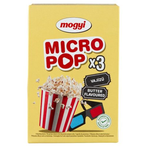 Mogyi Micro Pop vajas ízű, mikrohullámú sütőben elkészíthető pattogatni való kukorica 100 g