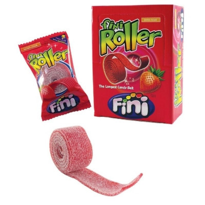 Fini Roller savanyú eper ízesítésű gumicukorszalag 25 g