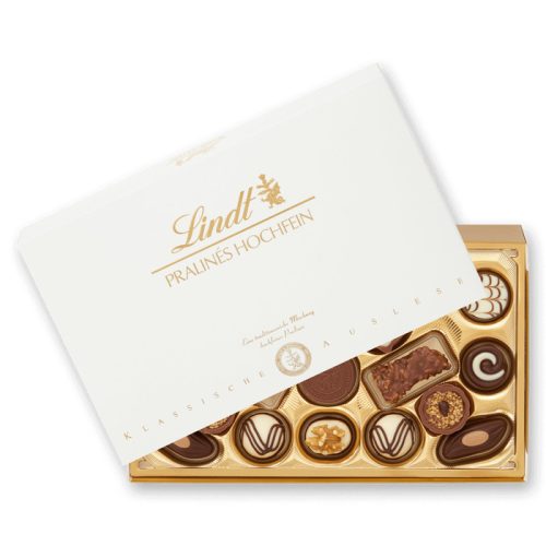 Lindt HOCHFEIN PRALINES töltött tej-, fehér-, és étcsokoládés praliné válogatás 200 g