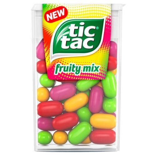 Tic Tac Fruity Mix cseresznye-, marakuja-, citrom-lime, és eper-mentol ízű cukordrazsé 18 g