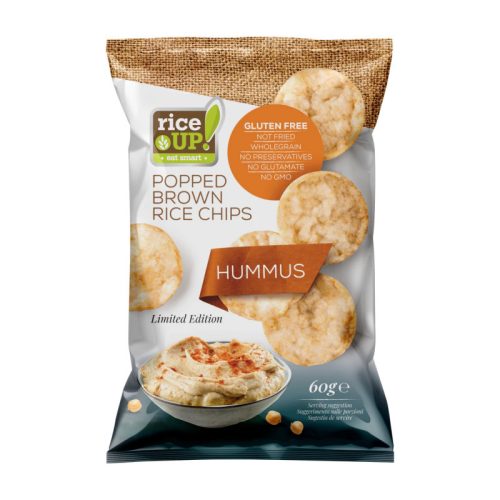 Rice Up! Eat Smart teljes kiőrlésű barna rizs chips humusz ízesítéssel 60 g